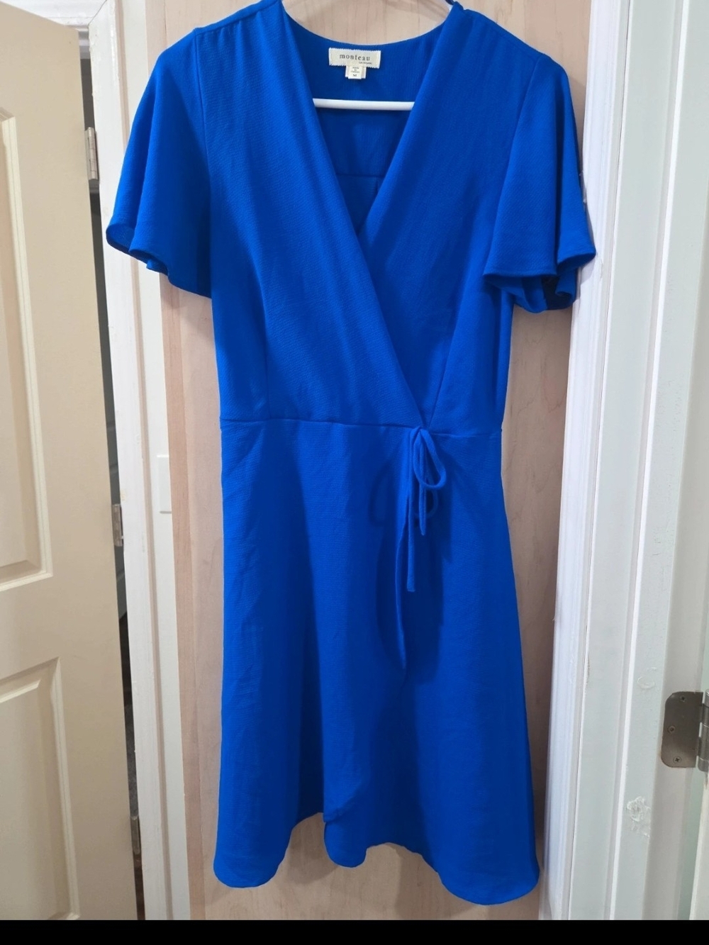 Moonbeam Cobalt Wrap Midi Dress with Tie Waist